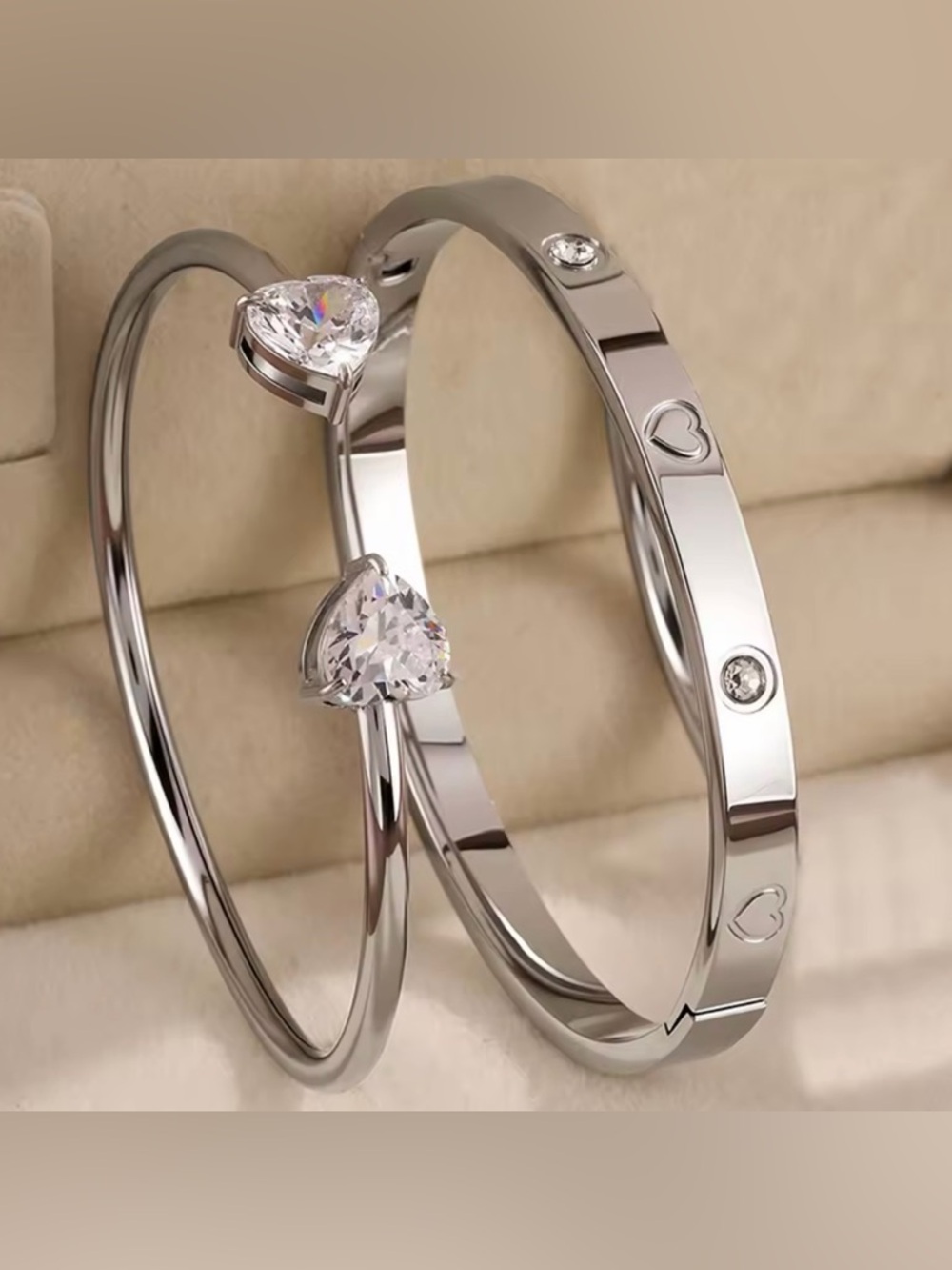 Macy's Silver-Tone Heart & Crystal Stackable Bangle Set